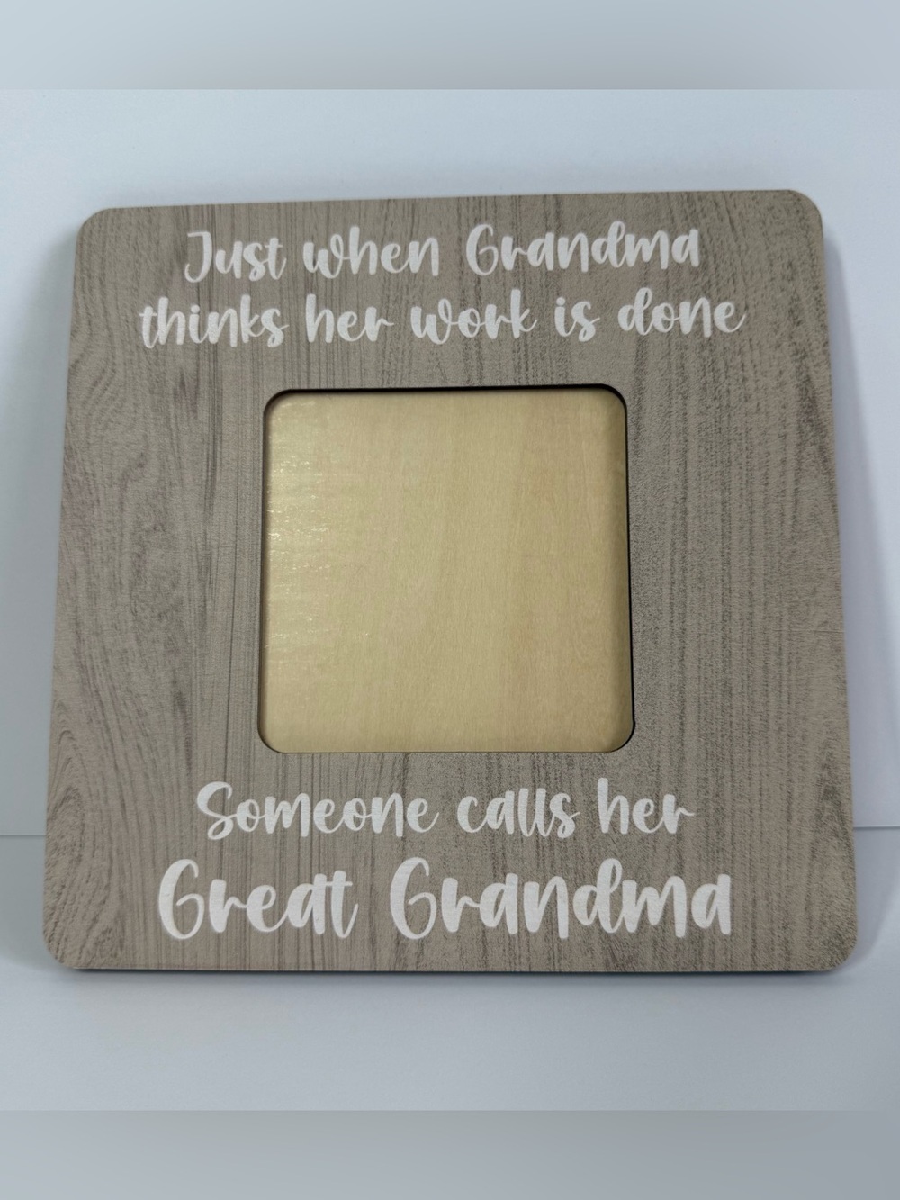 Great Grandma Wood Grain Picture Frame Sentiment Gift New Baby Reveal 8x8